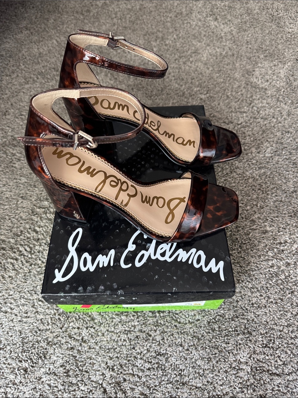 Sam Edelman Glossy Tortoiseshell Block Heel Sandals - Brown - Picture 3 of 3